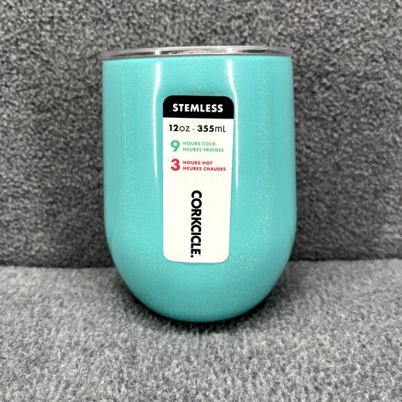 Corkcicle Stemless Cup Tael Aqua Glitter Insulated Wine Glass cold hot 12 oz - Picture 3 of 8